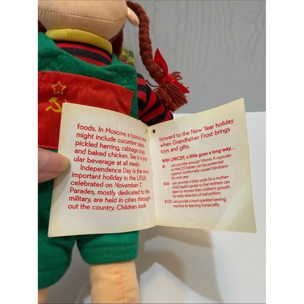 Vintage 90s UNICEF Kids USSR TANYA Doll with Original Booklet Russia Rag Doll